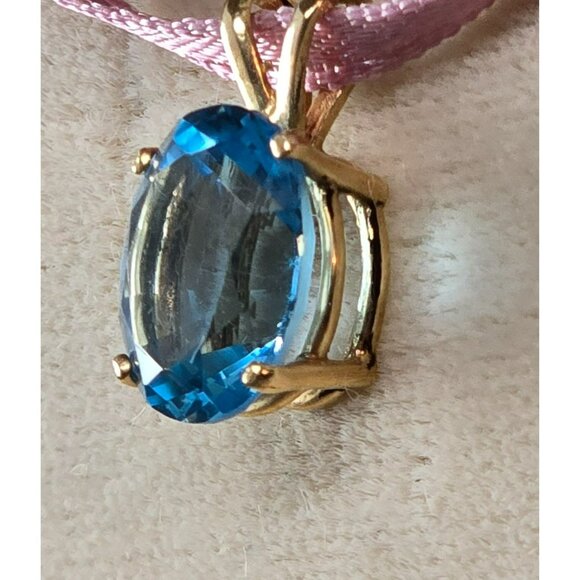 14k Gold Oval London Blue Topaz Gemstone Pendant Custom Cut JJ4155 - Picture 6 of 8